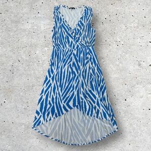Tart Blue and White Midi V-Neck High-Low Hemline Soft Light Sundress Sz‎ S